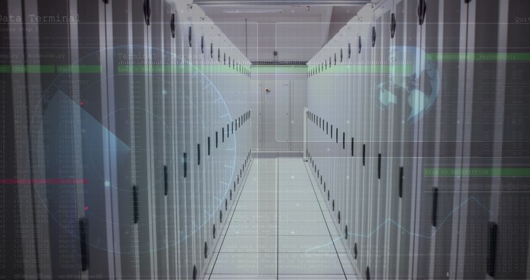 Futuristic Data Center with Digital Interface and Technology Focus