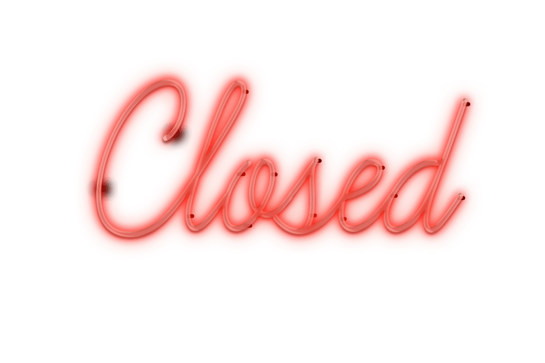 Red Neon Closed Sign with Transparent Background for Shopping or Trade