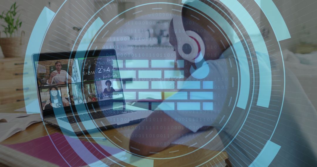 Teen Engaging in Online Learning with Virtual Interface Overlay