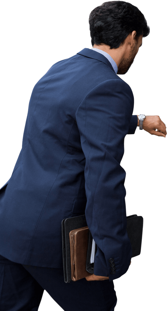 Businessman Walking and Checking Time Transparent Background
