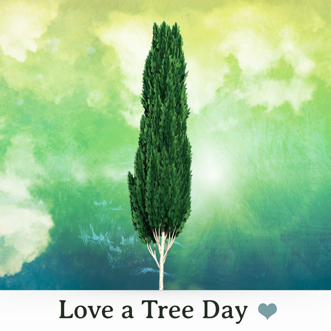 Love a Tree Day Celebration with Tall Pine Tree Illustration