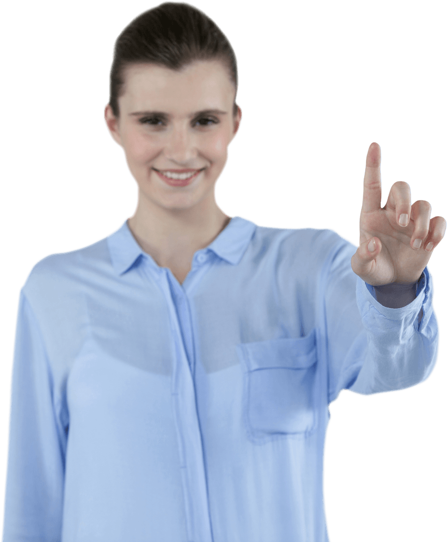 Transparent Interface Interaction with Businesswoman Smiling