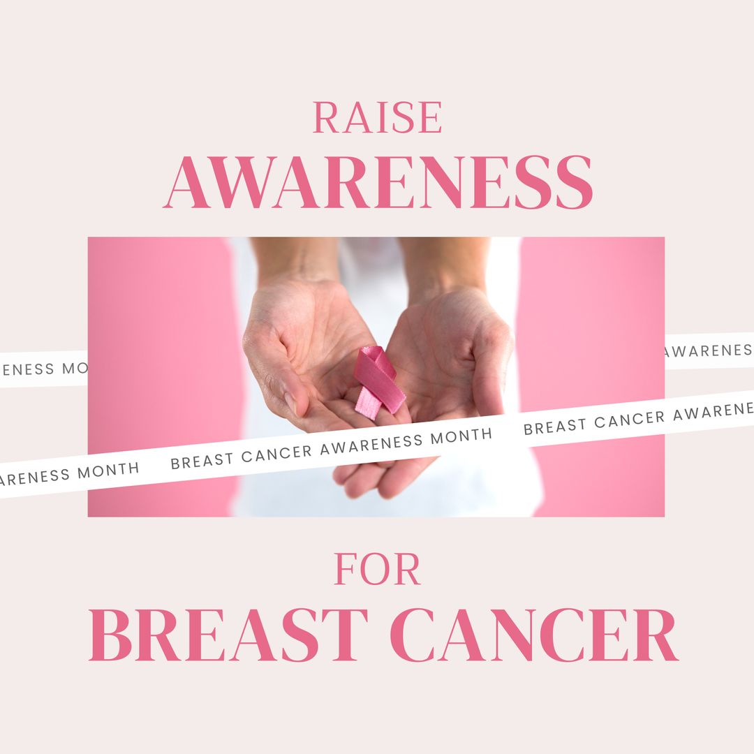 Breast Cancer Awareness Month with Pink Ribbon in Hands - Download Free Stock Templates Pikwizard.com