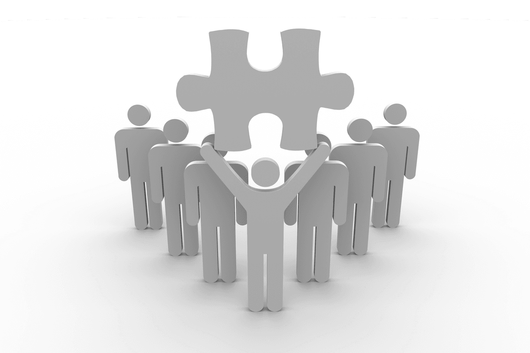 Transparent Figures Lifting Puzzle Piece Celebrating Teamwork