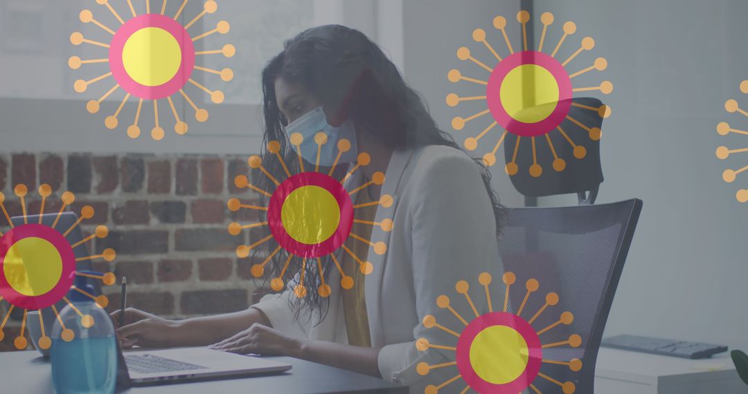 Businesswoman Wears Mask While Working During Pandemic