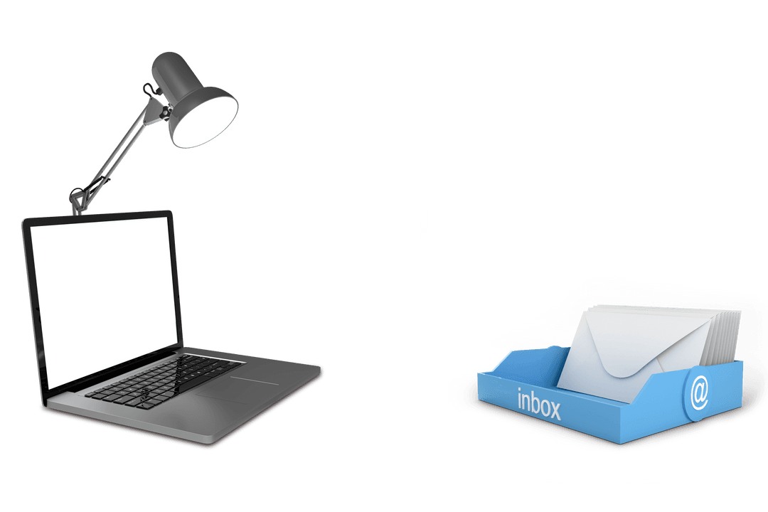 Transparent Office Desk Setup with Laptop and Mail Organizer