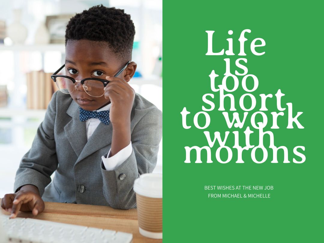 Humorous Career Change Greeting with Young Business Professional