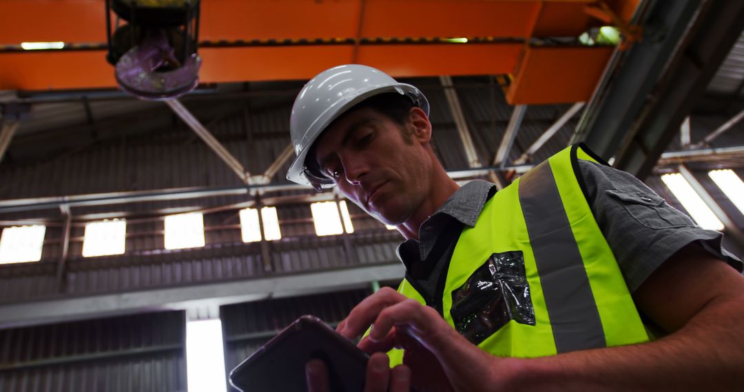 Engineer working with smartphone in industrial factory - Free Images, Stock Photos and Pictures on Pikwizard.com