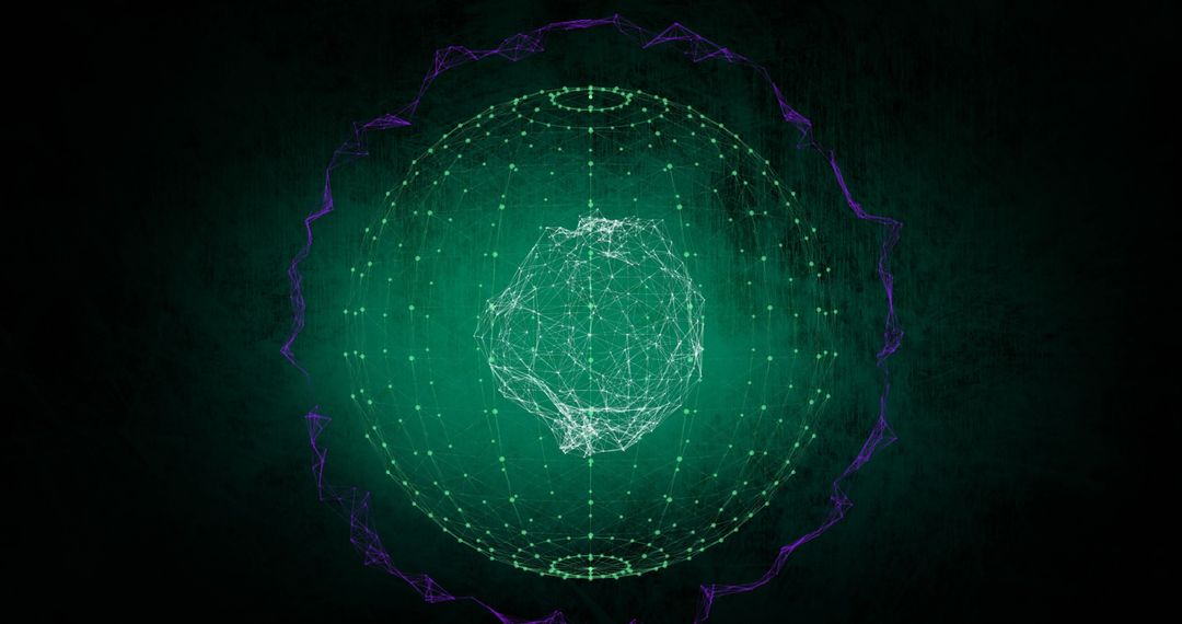 Glowing Digital Sphere with Purple Light Trails