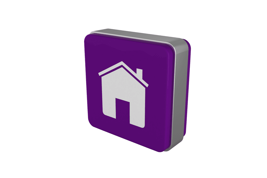 3D House Icon on Purple Brick with Transparent Background