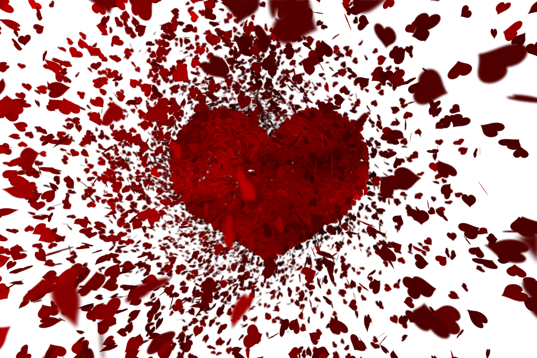 Burst of Floating Red Hearts on Transparent Background