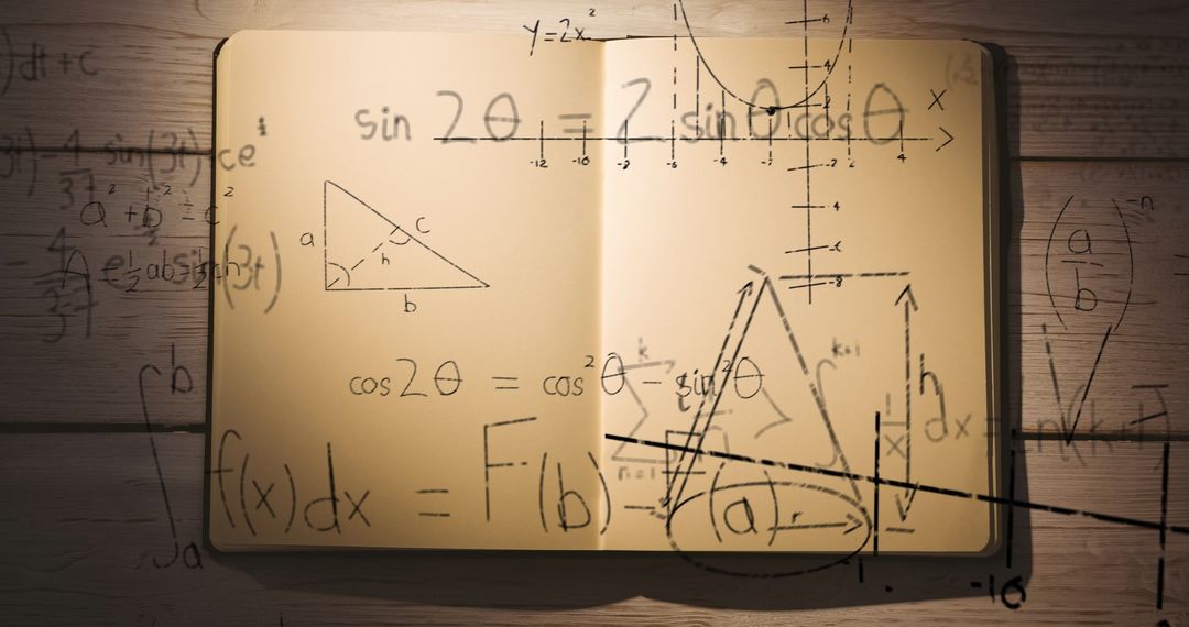 Mathematical Equations Over Open Notebook Background - Free Images, Stock Photos and Pictures on Pikwizard.com