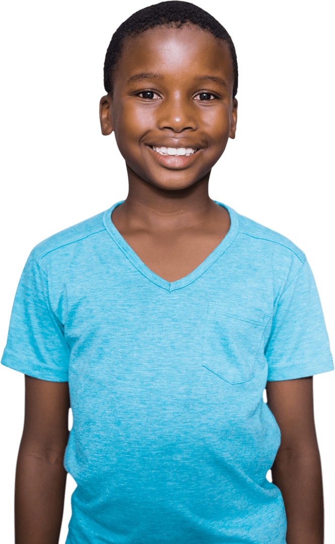 Transparent Portrait of Smiling Boy in Blue Casual Shirt