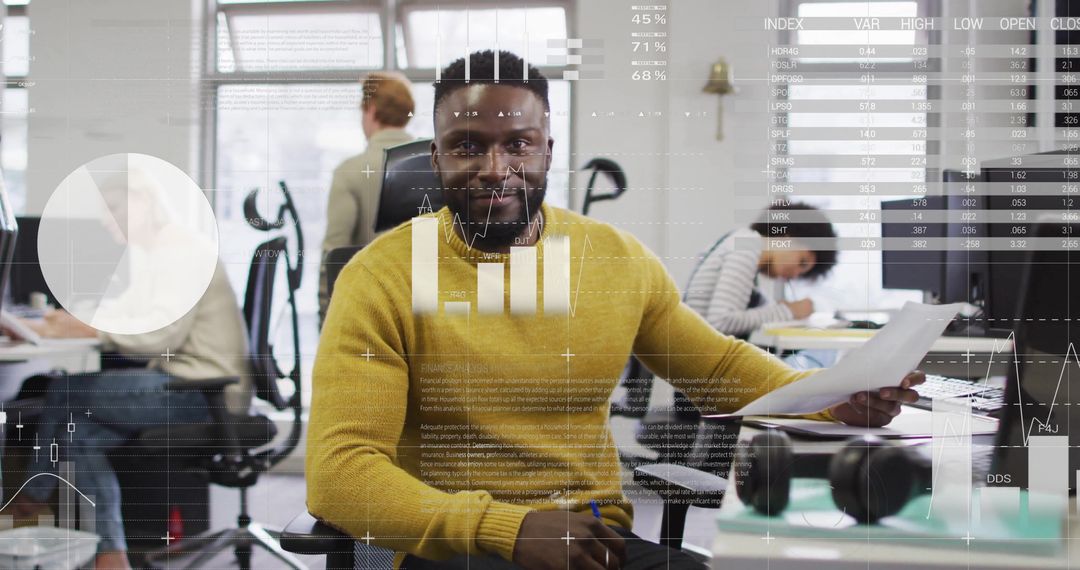 Business Analyst Reviewing Data in Modern Office Environment