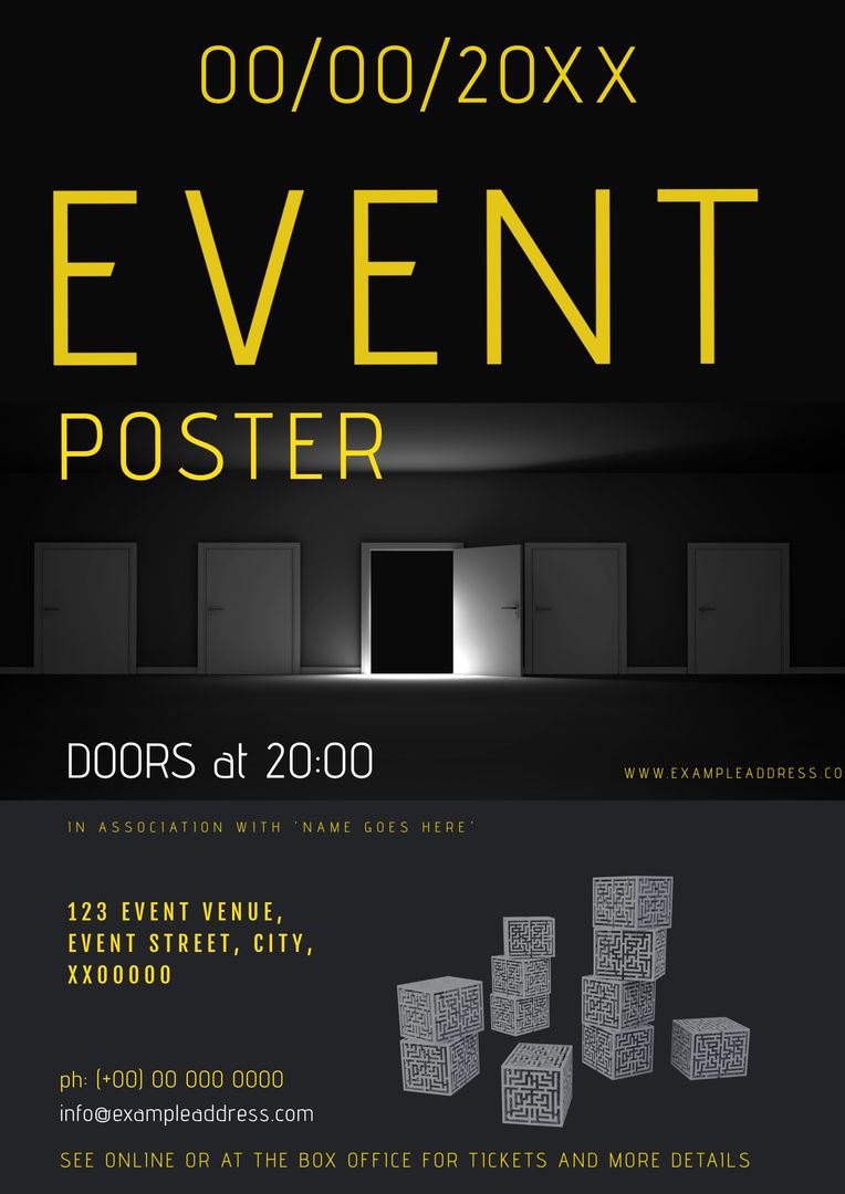 Modern Event Poster Template with Abstract Cube Design for Promotions - Download Free Stock Templates Pikwizard.com