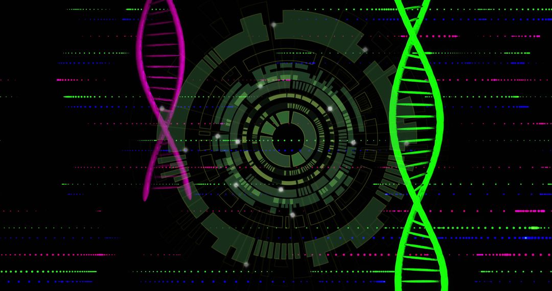 Futuristic DNA Helix with Data Interface and Digital Tech Art