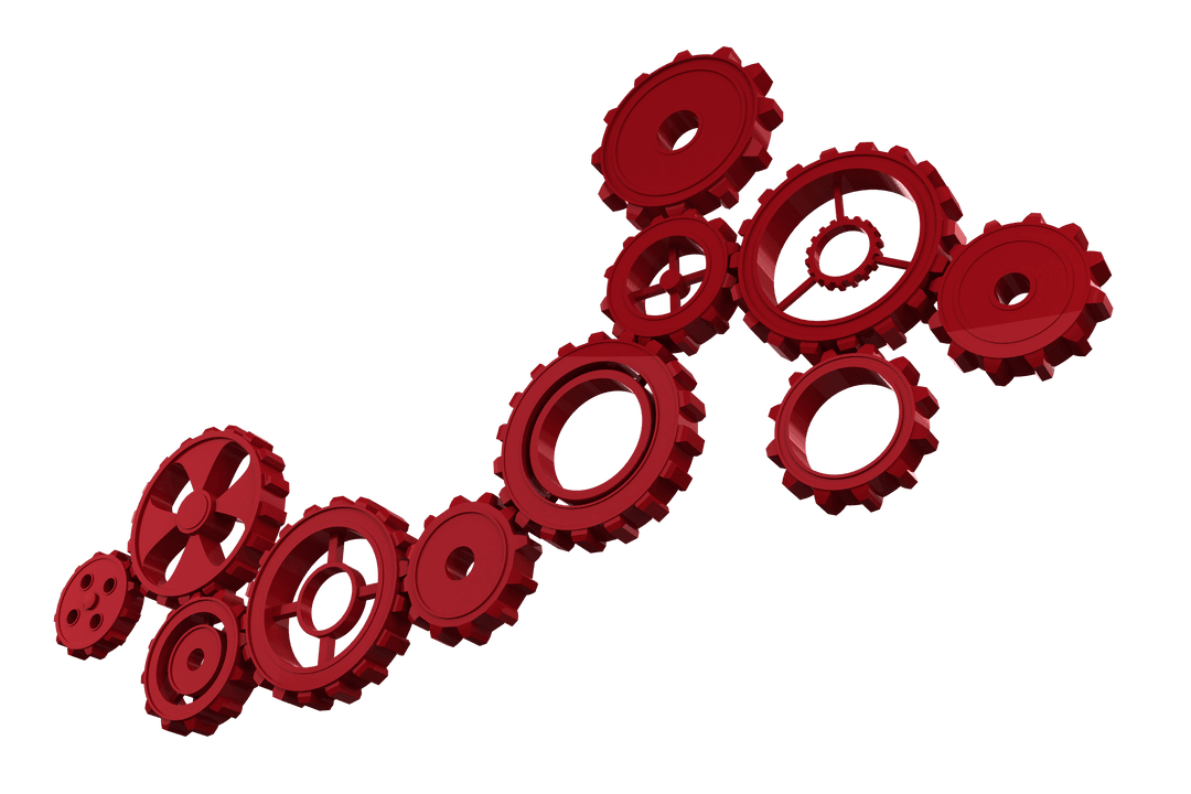 Red Cogs on Transparent Background for Industrial Theme