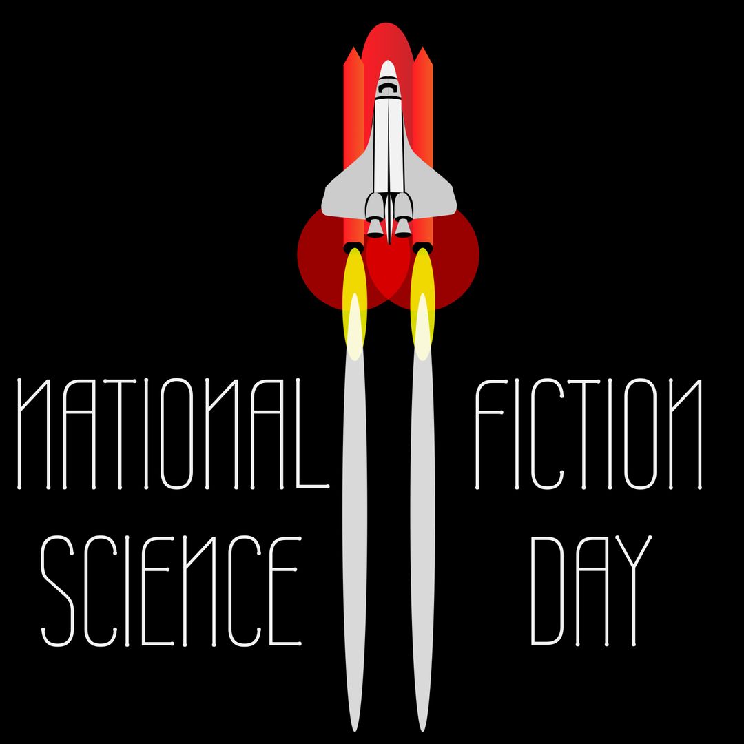 National Science Fiction Day Rocket Launch Illustration with Text