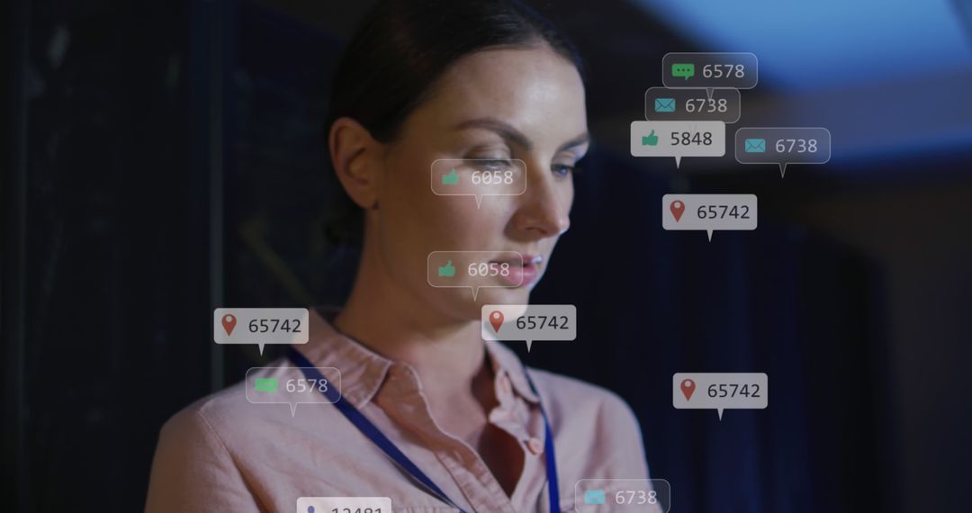 Woman Analyzing Social Media Data on Augmented Reality Interface - Free Images, Stock Photos and Pictures on Pikwizard.com