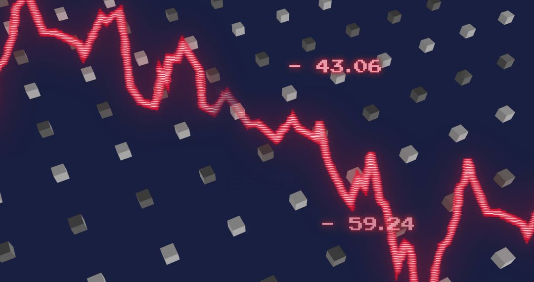 Falling Market Graph with Digital Data Overlay