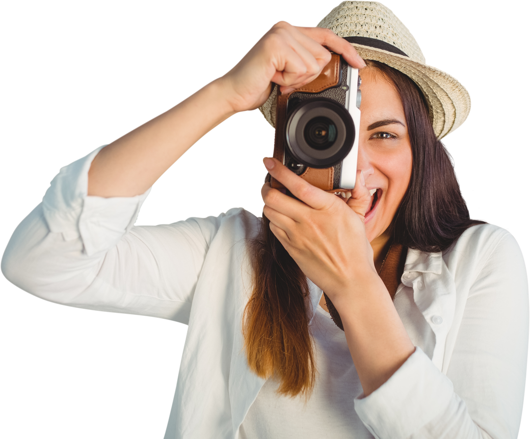 Woman Photographing with Camera Against Transparent Background - Download Free Stock Images Pikwizard.com