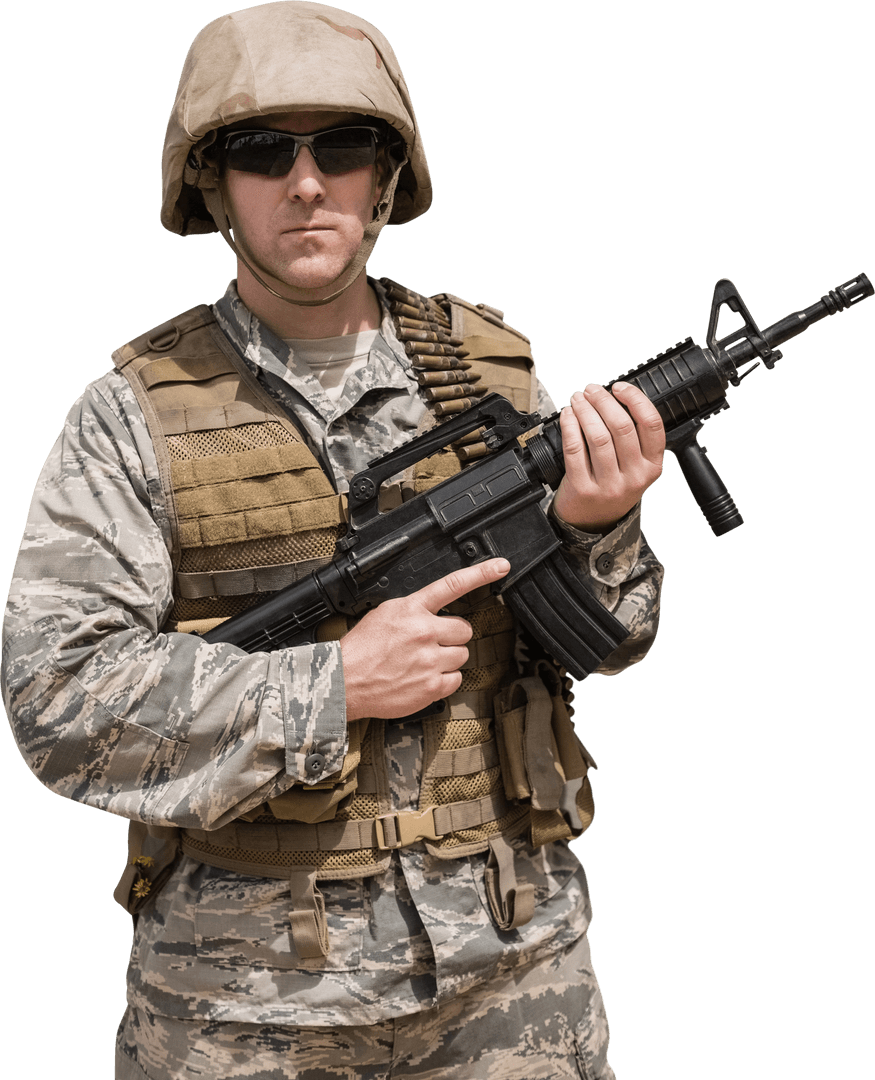 Transparent Armed Military Soldier Wearing Protective Gear