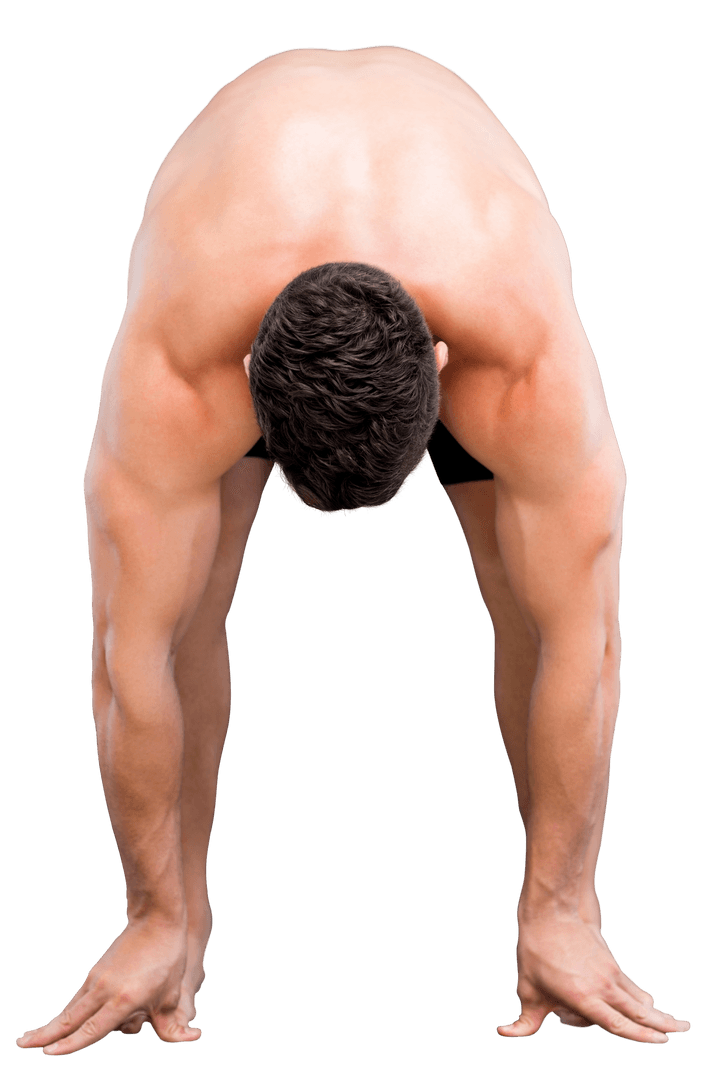 Muscular Man Stretching on Transparent Background