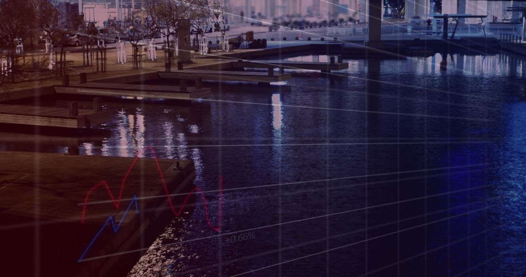 Cityscape Blended with Financial Chart and Data Lines