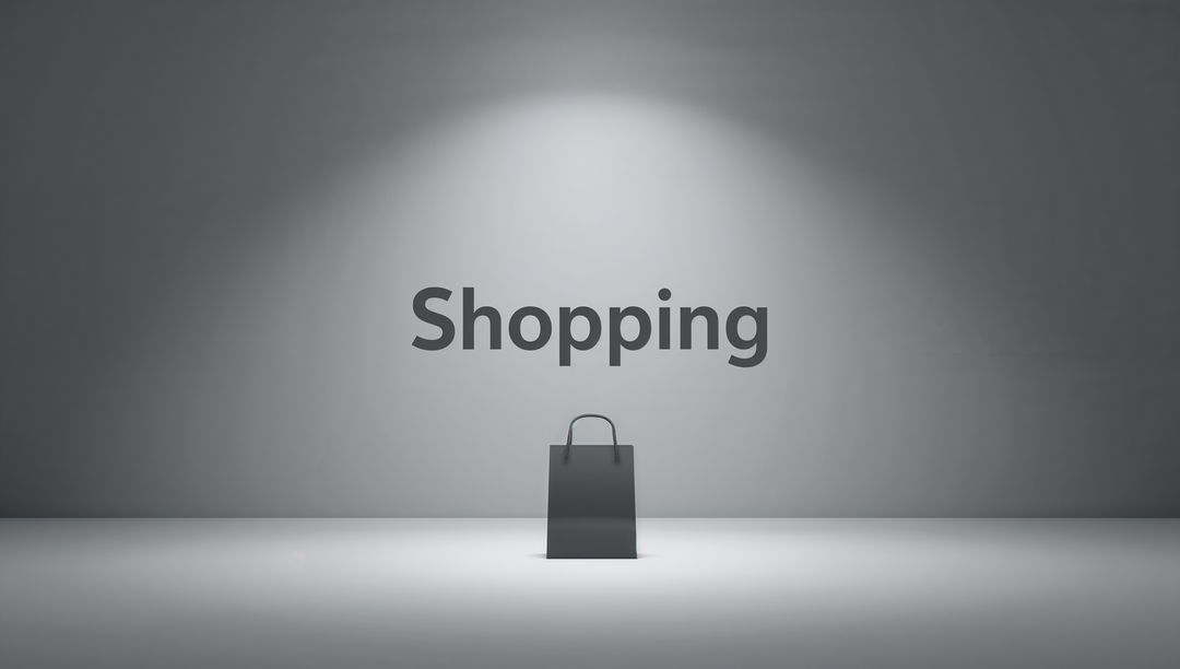 Minimal Monochrome Shopping Bag Under Spotlight with 'Shopping' Typography — E-commerce Product Disp