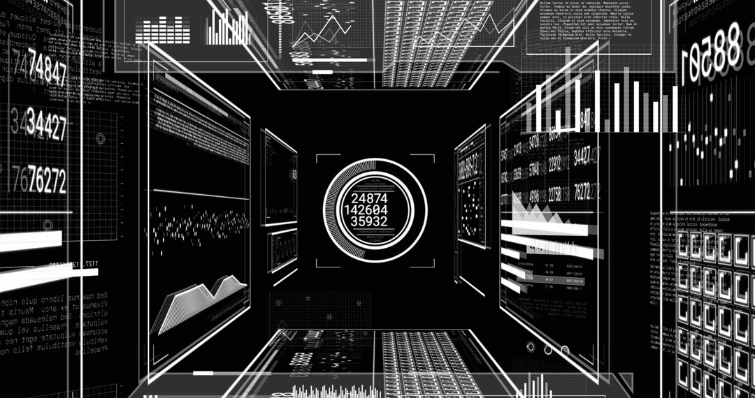 Futuristic Data Visualization Interface in Black and White