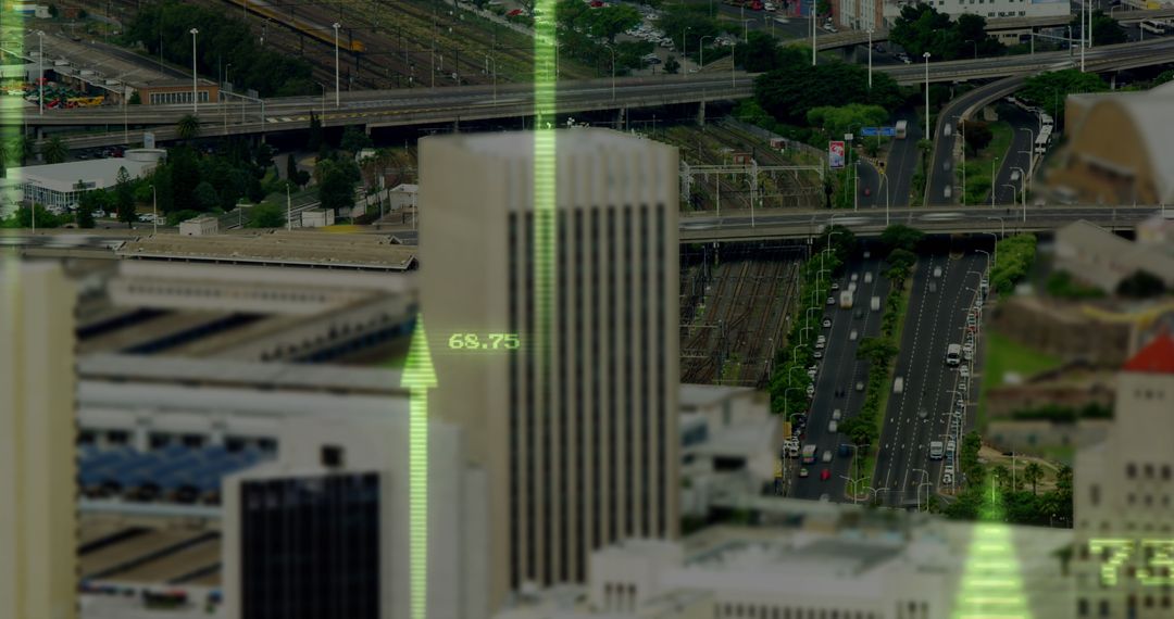 Digital Finance Interface Overlay on Modern Cityscape