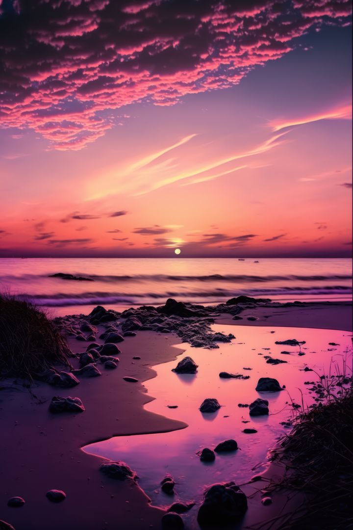 Majestic Sunset Over Ocean with Reflective Shore - Free Images, Stock Photos and Pictures on Pikwizard.com