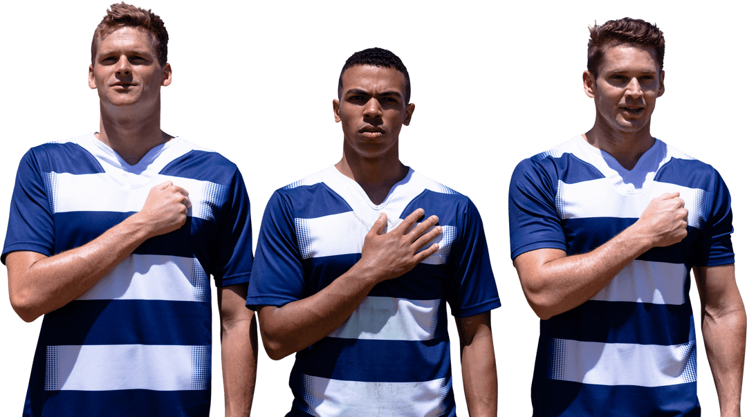 Proud Football Players With Hand on Heart Transparent Background