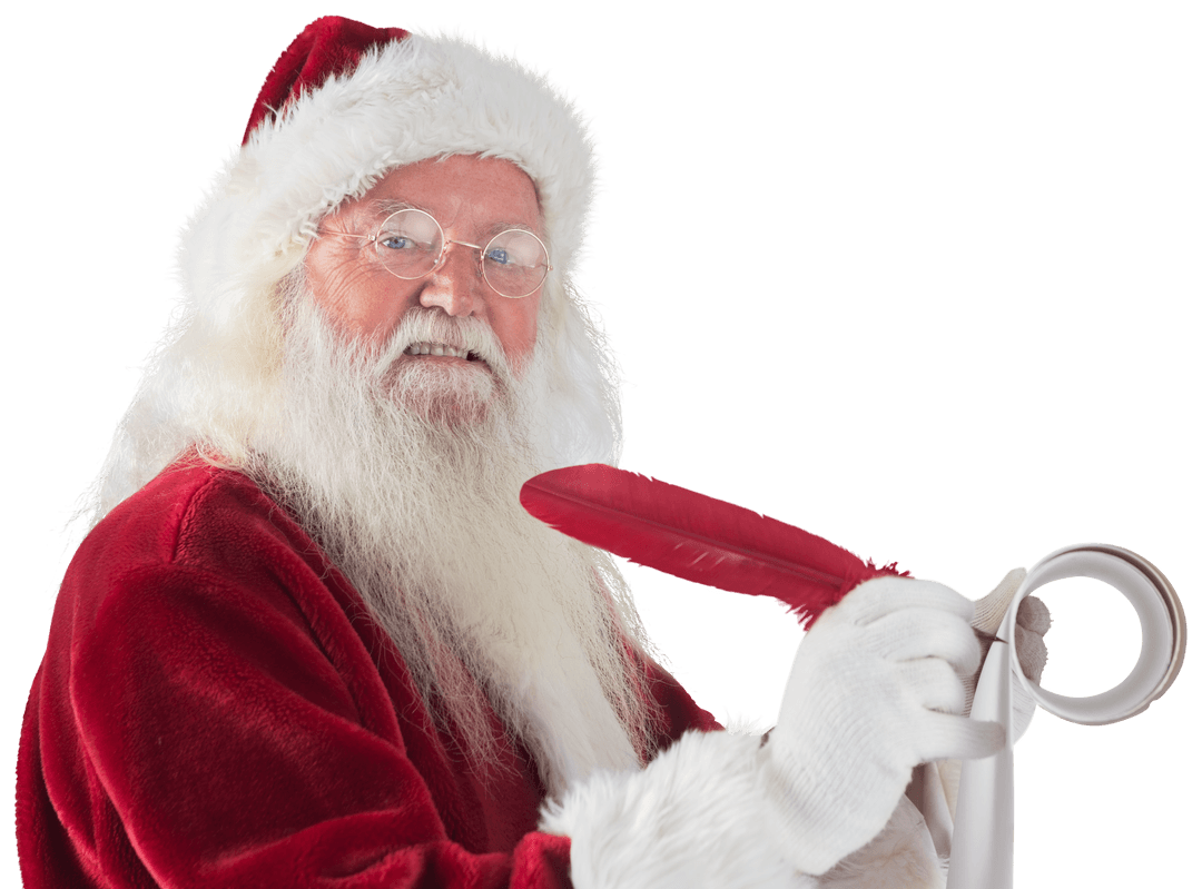 Transparent Image of Santa Claus Writing List with Feather Pen