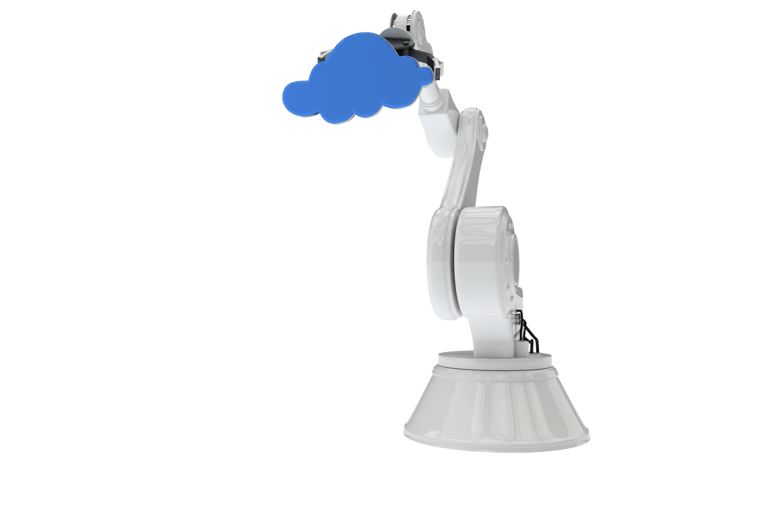 Transparent Robotic Arm Holding Blue Cloud Icon Concept
