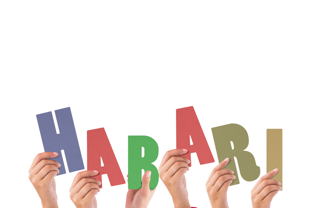 Hands Holding Harari Text with Transparent Background