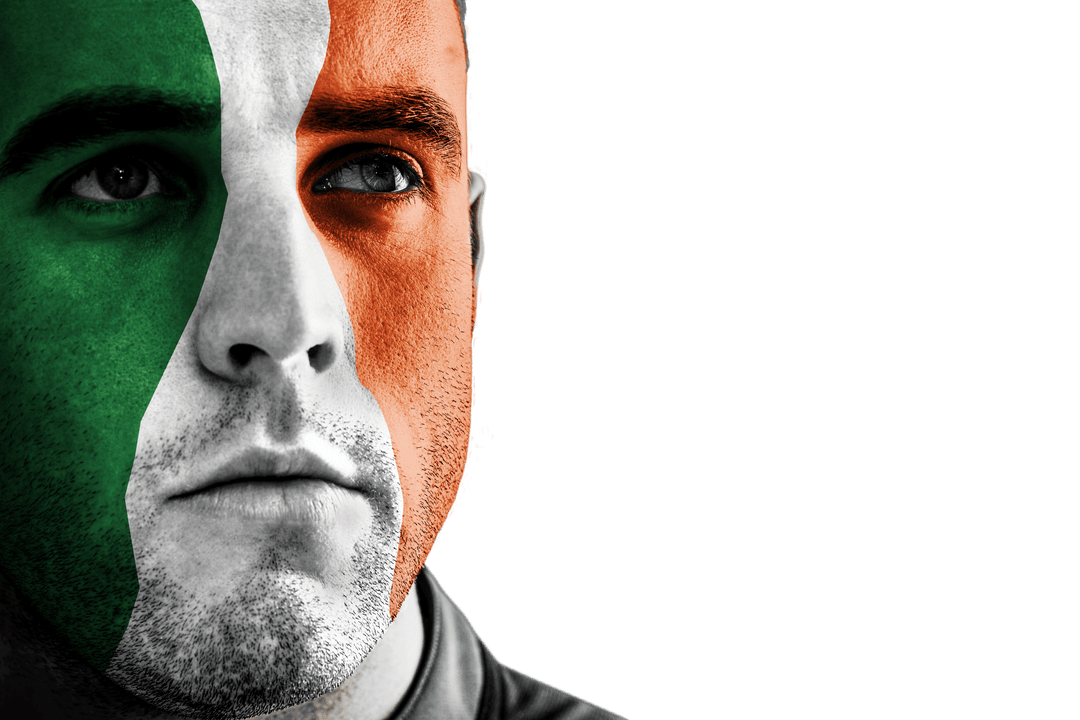 Caucasian Man with Italian Flag Face Paint on Transparent Background