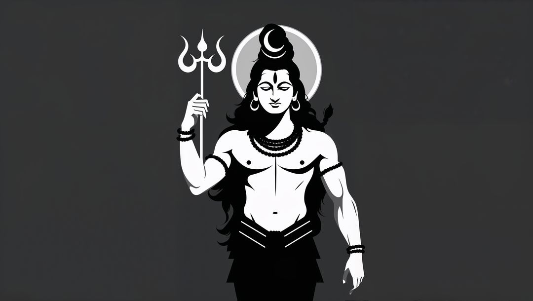 Stylized Lord Shiva with Trident on Gray Background in Vector Art