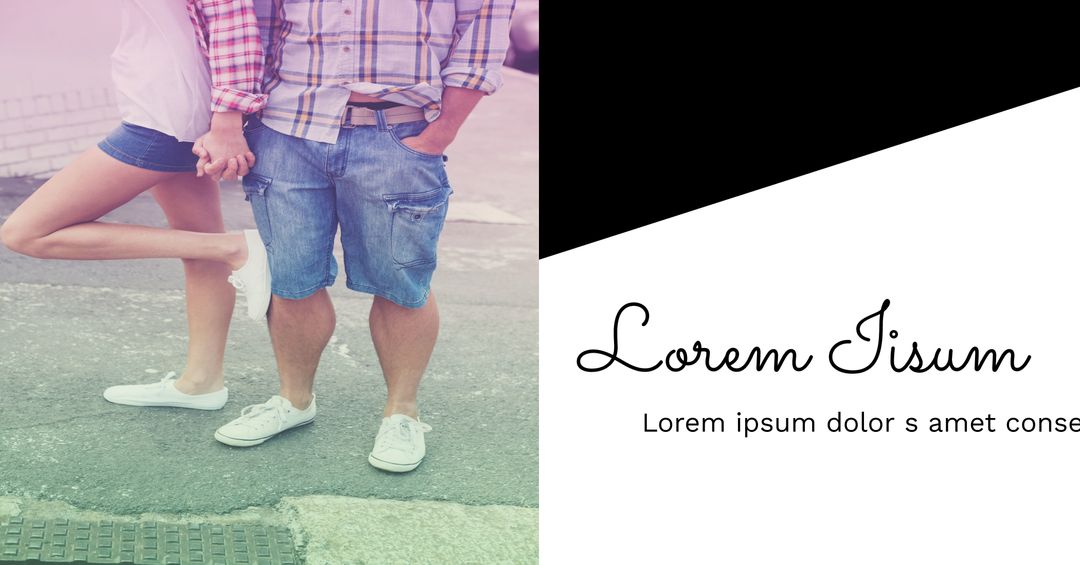 Romantic Couple Holding Hands with Relaxed Summer Vibe