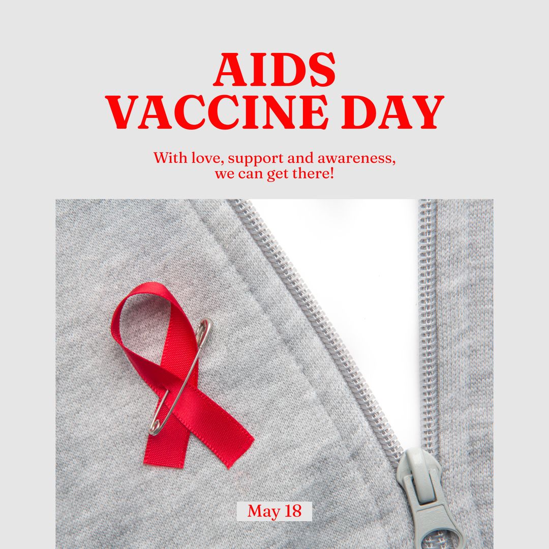 AIDS Vaccine Day Awareness with Red Ribbon and Supportive Message