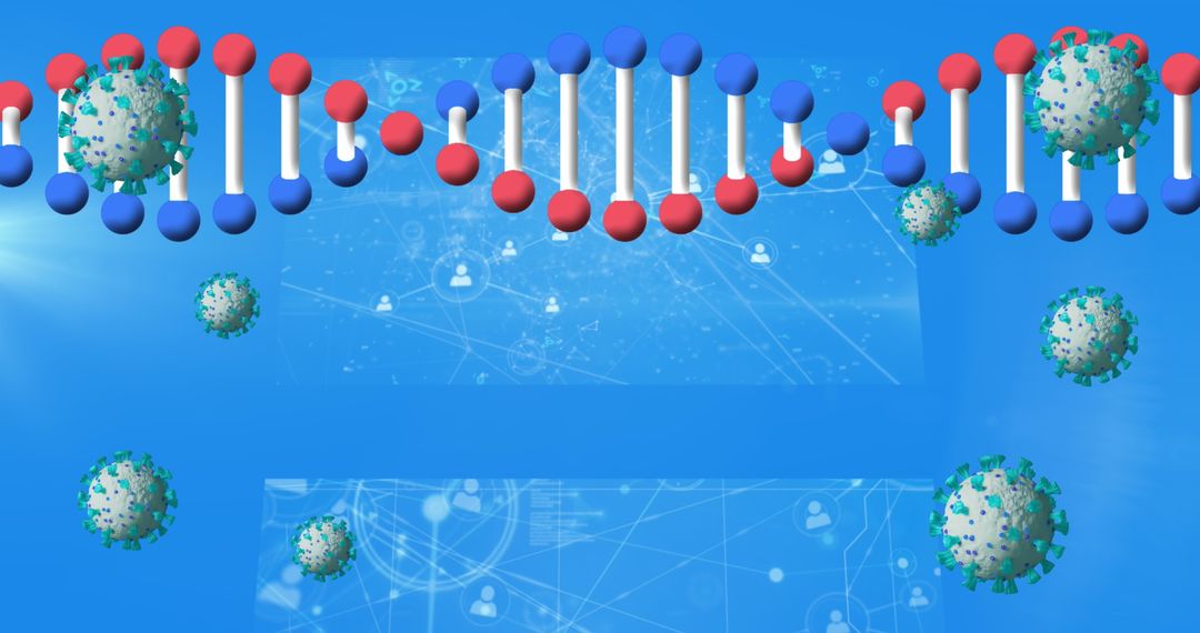 DNA Strand with Medical Data and Cells in Futuristic Research Concept