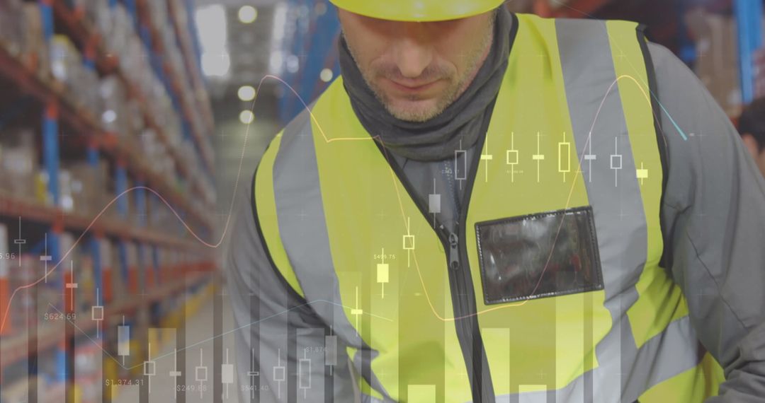 Warehouse Worker Analyzing Stock Data with Scanning Device