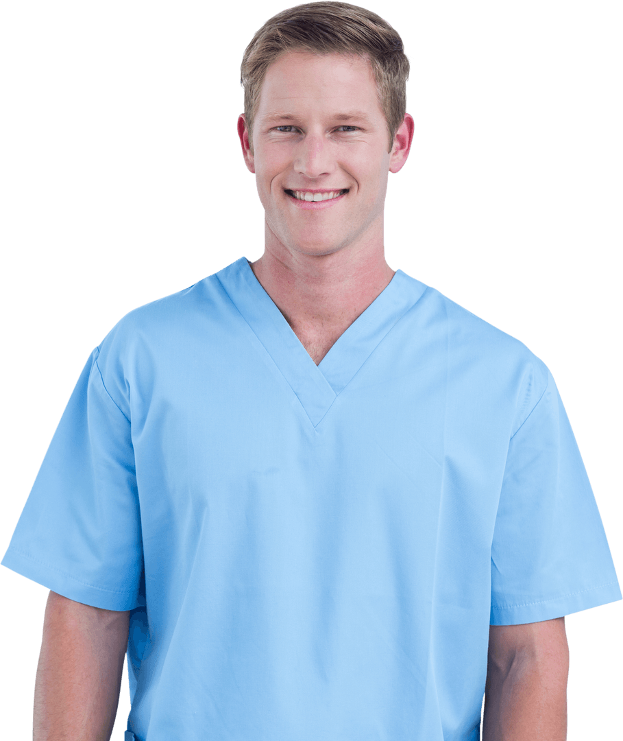 Transparent Background: Smiling Male Surgeon in Scrubs
