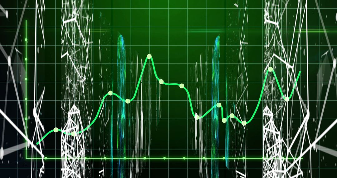 Futuristic Green Line Graph on Digital Grid Background
