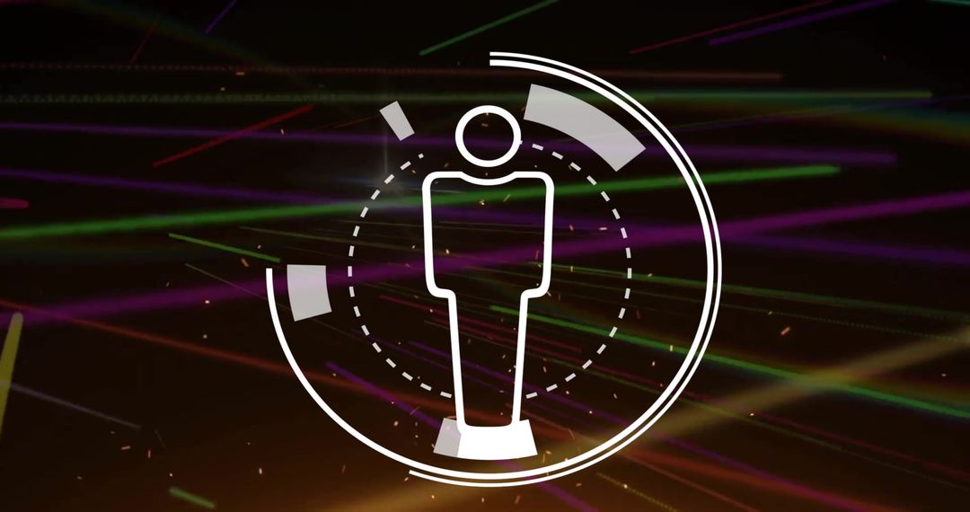 Digital Interface Icons with Light Trails on Sci-Fi Background