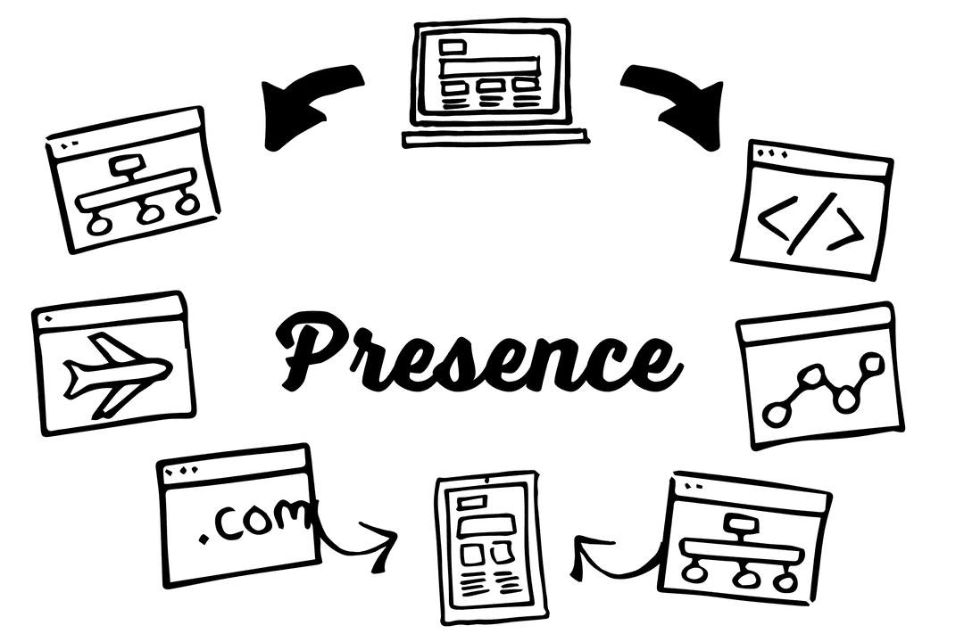 Presence Text with Communication Icons on Transparent Background