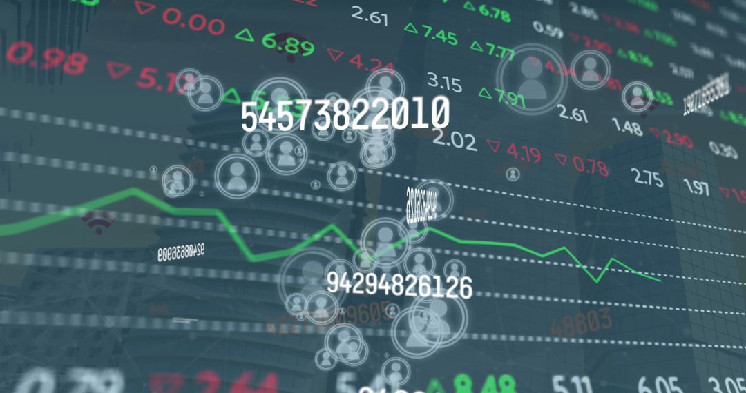 Dynamic Stock Market Graph with Icons Over Cityscape
