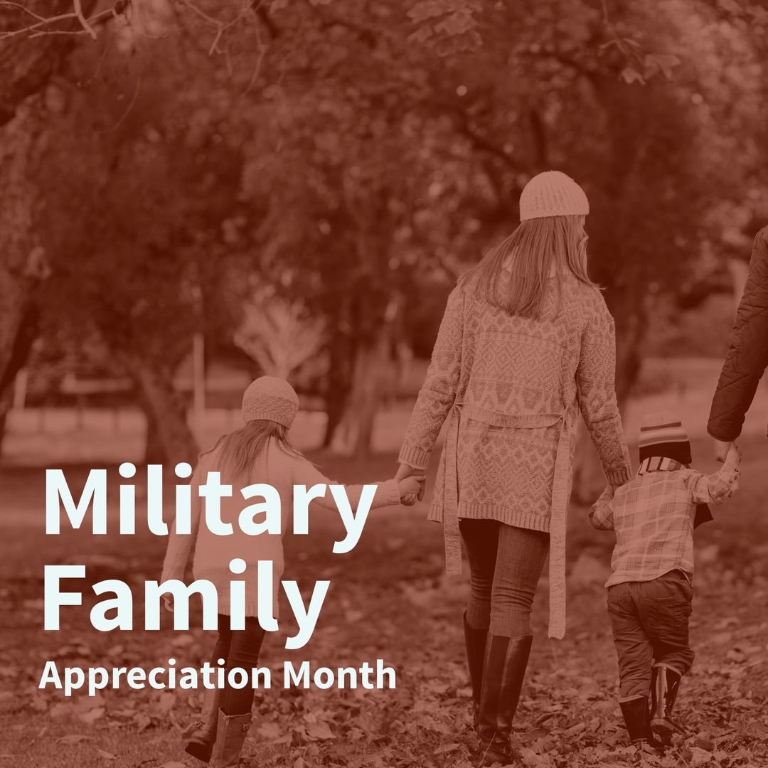 Military Family Walking in Park During Fall Season