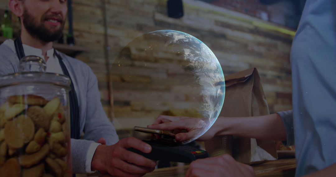 Global Digital Payment Concept with Planet Earth Overlay
