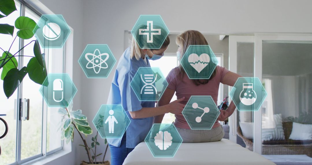 Nurse Assists Senior Woman with Healthcare Technology Integration